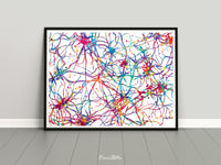Neural Synapses Watercolor Print Abstract Medical Art Science Neurology Brain Cell Psychiatry Therapy Doctor Poster Neuron Wall Art-1820