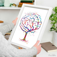 Brain Tree Anatomy Watercolor Print Medical Art Science Art Wall Decor Wall Art Neurology Human Brain Doctor Gift Science Wall Hanging-1842
