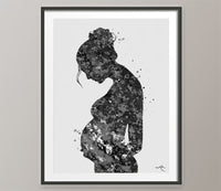Pregnant Art Watercolor Print Pregnancy Gift Gynecology Obstetrician Nursing Baby Shower New Mum Black White Art Clinic Midwife Gift-131