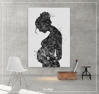 Pregnant Art Watercolor Print Pregnancy Gift Gynecology Obstetrician Nursing Baby Shower New Mum Black White Art Clinic Midwife Gift-131