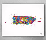 Puerto Rico Map Watercolor Print Map of Puerto Rico Decor Wanderlust Wall Art Housewarming Gift Puerto Rican Wall Decor Wall Hanging-1760