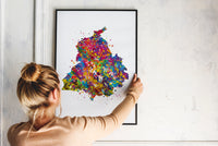 Punjab Map Watercolor Print India Wall Art Wedding Gift Honeymoon Gift Map Wall Hanging State Housewarming Gift Travel Home Wall Decor-1157