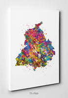 Punjab Map Watercolor Print India Wall Art Wedding Gift Honeymoon Gift Map Wall Hanging State Housewarming Gift Travel Home Wall Decor-1157