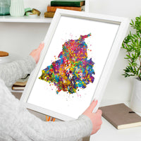 Punjab Map Watercolor Print India Wall Art Wedding Gift Honeymoon Gift Map Wall Hanging State Housewarming Gift Travel Home Wall Decor-1157