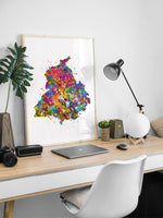 Punjab Map Watercolor Print India Wall Art Wedding Gift Honeymoon Gift Map Wall Hanging State Housewarming Gift Travel Home Wall Decor-1157