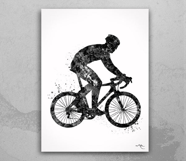 Road Biker Watercolor Print Road Cyclist Gift Biker Poster Black White Grey Art Cycling Biking Bike Wall Art Bicycling Bicycle Wall Art-1784