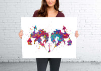 Rorschach inkblot Art Abstract Watercolor Print Psychology Psychiatry Wall Art Psychotherapist Black White Art Medical Art Clinic Decor-1795