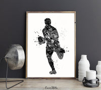 Rugby Player Set of 3 BW Watercolor Print Rugby Player Man Boy Sports Fan Gift Nursery Dorm Room Rugby Ball Poster Wall Art Wall Decor-1701