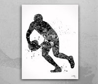 Rugby Player Set of 3 BW Watercolor Print Rugby Player Man Boy Sports Fan Gift Nursery Dorm Room Rugby Ball Poster Wall Art Wall Decor-1701