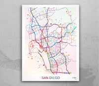 San Diego Map Art Watercolor Print Wall Art California City Wanderlust Decor USA Wall Hanging Map of San Diego Poster Gift Travel Gift-1738