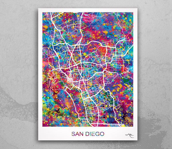 San Diego Map Art Watercolor Print Wall Art California City Wanderlust Decor USA Wall Hanging Map of San Diego Poster Gift Travel Gift-1738
