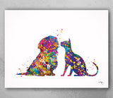 Shih Tzu and Cat Watercolor Print Pet Gift Pet Dog Love Friend Dog Friendship Veterinary Housewarming Gift Pet Wall Art Doglover Gift-1849