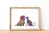 Shih Tzu and Cat Watercolor Print Pet Gift Pet Dog Love Friend Dog Friendship Veterinary Housewarming Gift Pet Wall Art Doglover Gift-1849