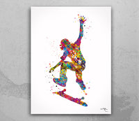 Skateboarder Watercolor Print Skateboard Street Sport Art Wall Art Wall Decor Girls or Boys Room Home Decor Nursery Skateboarding-1693