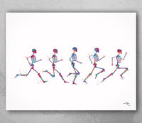 Skeleton Running Phases Watercolor Print Skeletal System Poster Clinic Physical Therapist Runner Sport Human Bones Anatomy Medical Art-1822