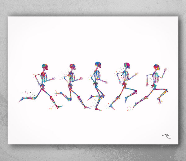 Skeleton Running Phases Watercolor Print Skeletal System Poster Clinic Physical Therapist Runner Sport Human Bones Anatomy Medical Art-1822