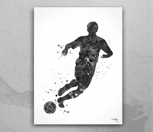 Soccer Player Man BW Watercolor Print Running Soccer Boy Nursery Football Poster Wall Art Wall Decor Run With Your Heart Sport Wall Art-1787