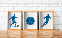 Soccer Player Set of 3 Blue Watercolor Print Soccer Football Man Boy Sports Fan Gift Nursery Dorm Room Sport Poster Wall Art Wall Decor-1779