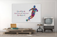 Soccer Player Man Quote Watercolor Print Running Soccer Boy Typo Motivational Wall Art Wall Decor Hard Work Beats Talent Quote Wall Art-120