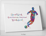 Soccer Player Man Quote Watercolor Print Running Soccer Boy Typo Motivational Wall Art Wall Decor Hard Work Beats Talent Quote Wall Art-120