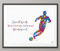 Soccer Player Man Quote Watercolor Print Running Soccer Boy Typo Motivational Wall Art Wall Decor Hard Work Beats Talent Quote Wall Art-120