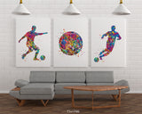 Soccer Player Set of 3 Watercolor Print Soccer Football Man Boy Sports Fan Gift Nursery Dorm Room Sport Poster Gift Wall Art Wall Decor-1880