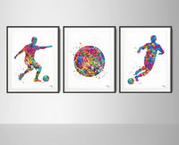 Soccer Player Set of 3 Watercolor Print Soccer Football Man Boy Sports Fan Gift Nursery Dorm Room Sport Poster Gift Wall Art Wall Decor-1880