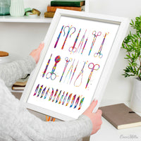 Surgical Tools Watercolor Print Medical Tools Wall Art Nurse Gift Medical Art Science Art Clinic Decor Gift for Doctor Surgeon Gift Art-1846