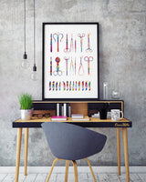 Surgical Tools Watercolor Print Medical Tools Wall Art Nurse Gift Medical Art Science Art Clinic Decor Gift for Doctor Surgeon Gift Art-1846