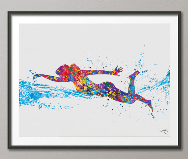 Swimmer Girl Watercolor Print Female Swimmer Art Gift Housewarming Swimming Wall Decor Girl's Room Decor Nursery Sport Winner Wall Art-568