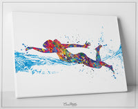 Swimmer Girl Watercolor Print Female Swimmer Art Gift Housewarming Swimming Wall Decor Girl's Room Decor Nursery Sport Winner Wall Art-568