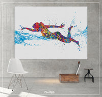 Swimmer Girl Watercolor Print Female Swimmer Art Gift Housewarming Swimming Wall Decor Girl's Room Decor Nursery Sport Winner Wall Art-568