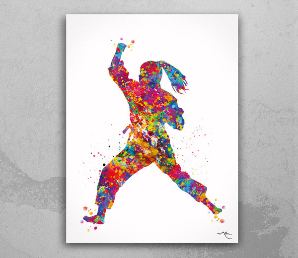 Taekwondo Female Watercolor Print Girl Taekwondo Gift Taekwondo Art Tae Kwon Do Wall Decor Girl Martial Girl Karate Mom Sport Wall Art-1858