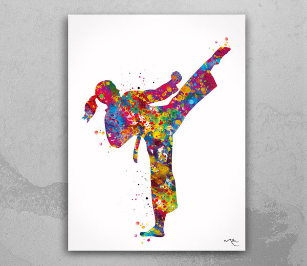 Taekwondo Female Watercolor Print Girl Taekwondo Gift Taekwondo Art Tae Kwon Do Wall Decor Girl Martial Girl Karate Mom Sport Wall Art-1859