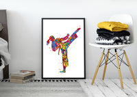 Taekwondo Female Watercolor Print Girl Taekwondo Gift Taekwondo Art Tae Kwon Do Wall Decor Girl Martial Girl Karate Mom Sport Wall Art-1859