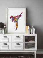 Taekwondo Female Watercolor Print Girl Taekwondo Gift Taekwondo Art Tae Kwon Do Wall Decor Girl Martial Girl Karate Mom Sport Wall Art-1859