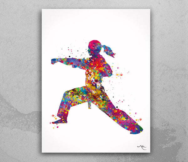 Taekwondo Female Watercolor Print Girl Taekwondo Gift Taekwondo Art Tae Kwon Do Wall Decor Girl Martial Girl Karate Mom Sport Wall Art-1860