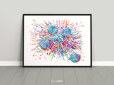 T-Cells Watercolor Print Immune Cells Medical Art Science Histology T Cell Attacking Cancer Art Oncology immunology Clinic Office Chemo-1807
