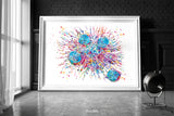 T-Cells Watercolor Print Immune Cells Medical Art Science Histology T Cell Attacking Cancer Art Oncology immunology Clinic Office Chemo-1807