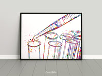 Test Tubes and Pipette Watercolor Print Chemistry Phlebotomist Medical Art Laboratory Sicence Art CANVAS Doctor Office Clinic Wall Art-1765