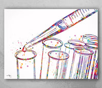 Test Tubes and Pipette Watercolor Print Chemistry Phlebotomist Medical Art Laboratory Sicence Art CANVAS Doctor Office Clinic Wall Art-1765