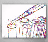 Test Tubes and Pipette Watercolor Print Chemistry Phlebotomist Medical Art Laboratory Sicence Art CANVAS Doctor Office Clinic Wall Art-1765