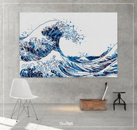 The Great Wave Off Kanagawa Big Wave Navy Blue Watercolor Print Housewarming Gift Ocean Sea Themed Wall Art Poster Wall Hanging Nautical-104