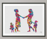 Two Moms and Two daughters Watercolor Print Same Sex New Moms LGBT Family Love Wins Wedding Gift Wall Art Gay Lesbian Gift Mrs and Mrs-127