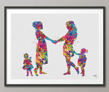 Two Moms and Two daughters Watercolor Print Same Sex New Moms LGBT Family Love Wins Wedding Gift Wall Art Gay Lesbian Gift Mrs and Mrs-127