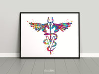 Veterinary Caduceus Watercolor Print Equestrian Gift Clinic Wall Art Horse Veterinarian Office Vet Clinic Decor Animal Hospital Decor-1843