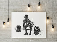 Man Weight Lifter Watercolor Print Male Boy Weightlifter Gift Art Wall Decor Gym Fitness Power Lifter Strong Dad Gift Sport Wall Art-1705 B+W