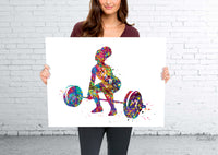 Woman Weight Lifter Watercolor Print Female Weightlifter Gift Art Wall Decor Gym Fitness Like a Girl Ladies Sports Art Sport Wall Art-1809