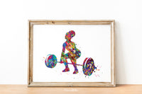 Woman Weight Lifter Watercolor Print Female Weightlifter Gift Art Wall Decor Gym Fitness Like a Girl Ladies Sports Art Sport Wall Art-1809