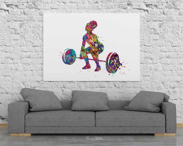  Woman Weight Lifter Watercolor Wall Art Female Weightlifter  Canvas Painting Prints for Home Gym Wall Decor Framed Artwork Gifts(12x15  Inch): Posters & Prints